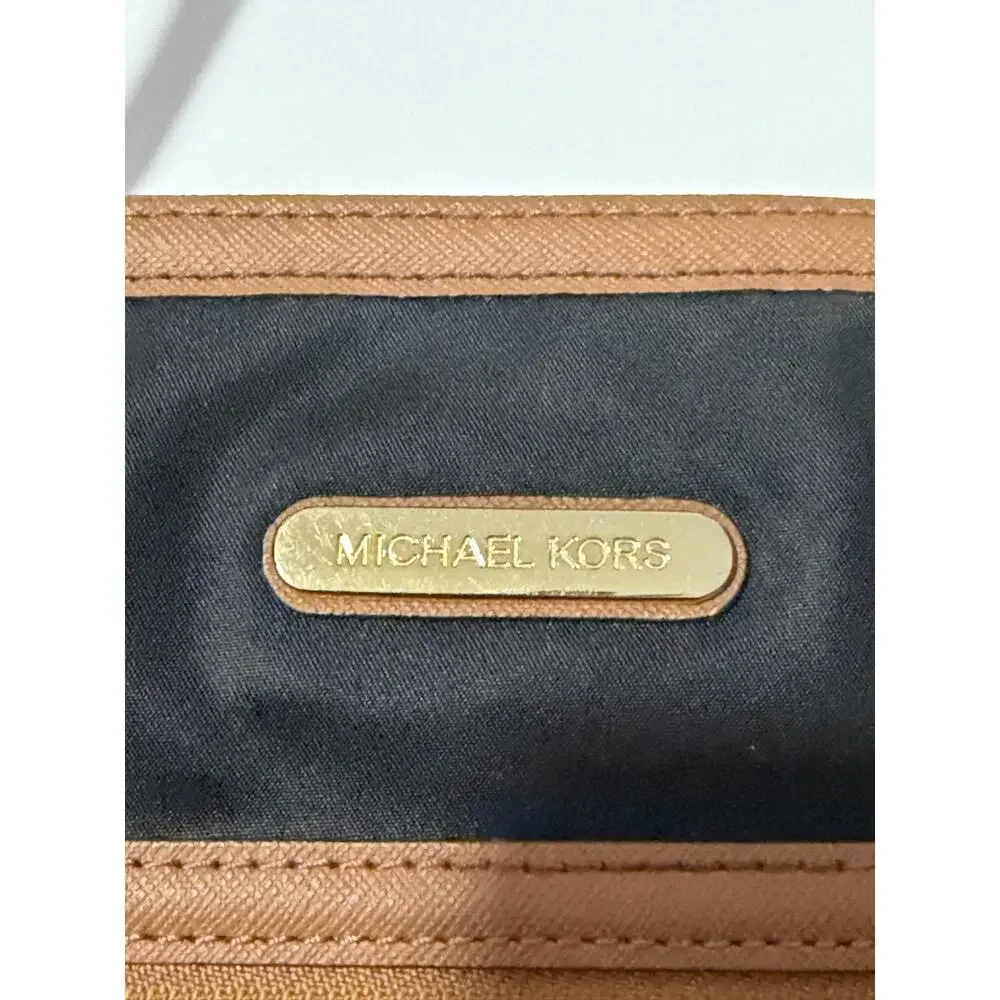 Michael Kors Nylon Tote Bag Black Tan Leather Trim Gold Hardware